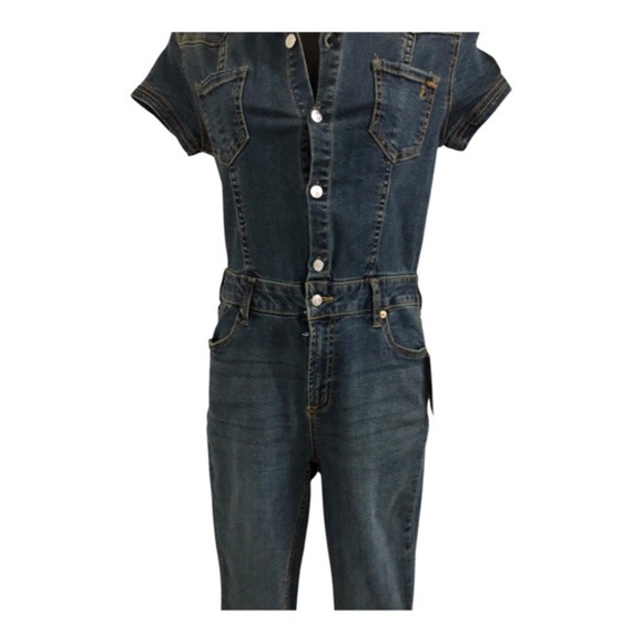 Juicy Couture baby boot western button front dark tinted denim jeans jumpsuit XS - Picture 6 of 16